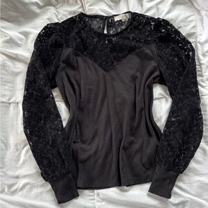 LOFT Black Long Sleeve Velvet Top